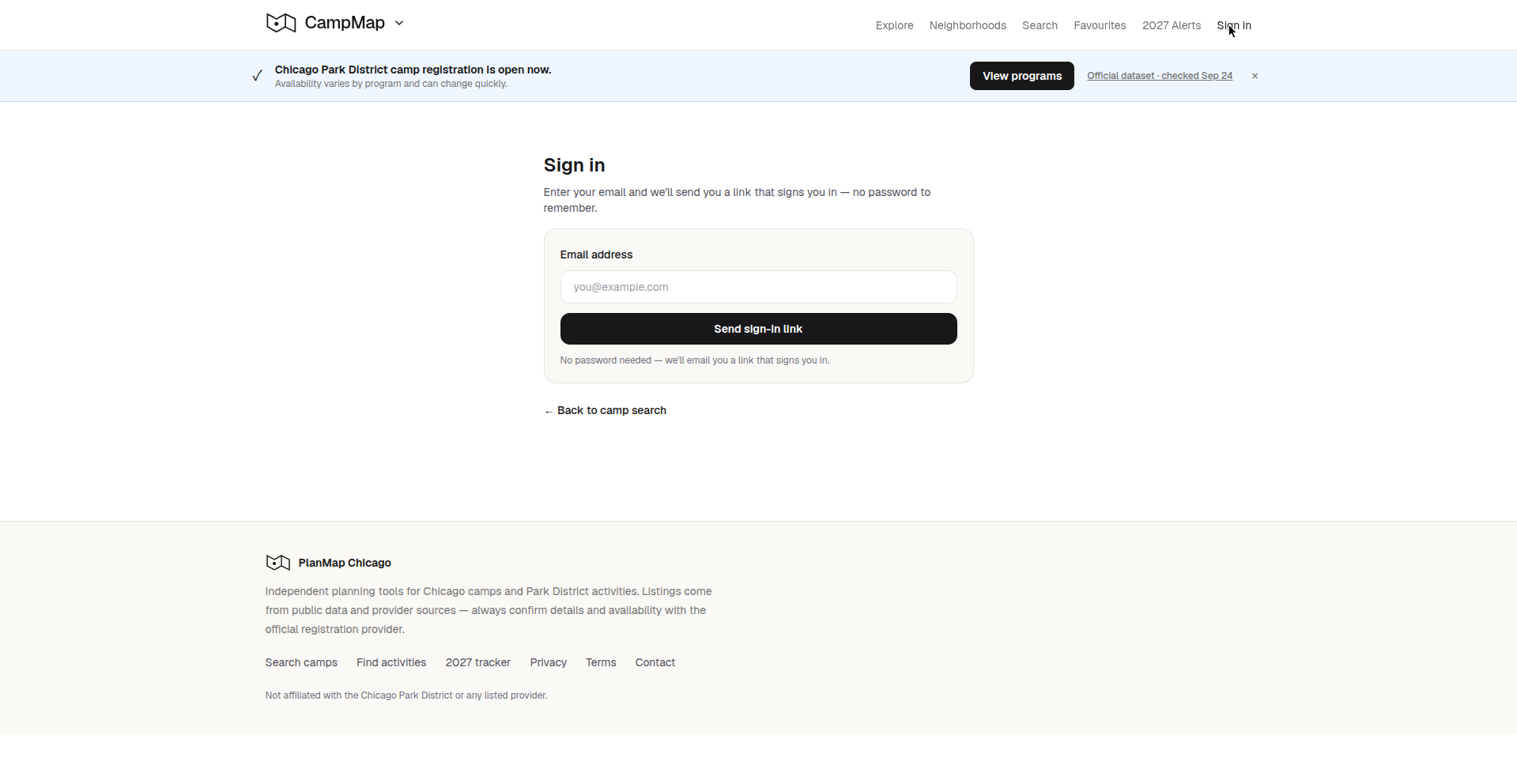 Passwordless magic-link sign-in page